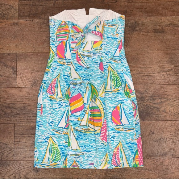 Lilly Pulitzer Franco Dress in You Gotta Regatta Ruffle Back Tie Strapless Dress - Picture 5 of 15